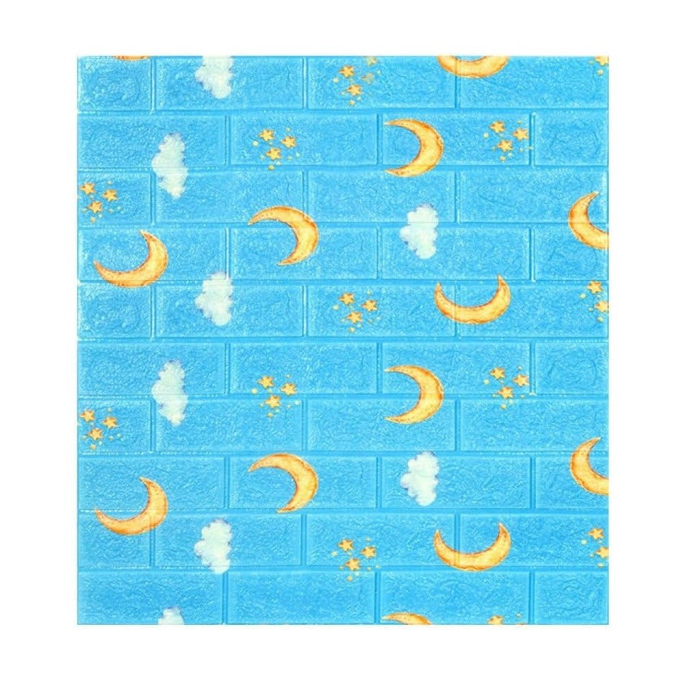 Set 10 Placi Tapet 3D, Vivimall, 70 x 77 cm, Grosime 3 mm, din Polietilena, Tip Caramida, Model Luna, Suprafata acoperita 5.3 mp, Albastru - vivimall.ro