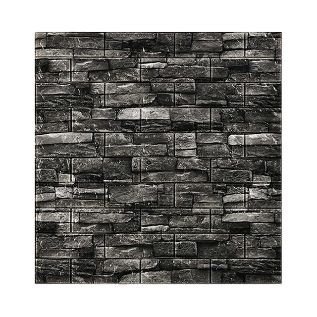 Set 10 Placi Tapet 3D, Vivimall, 70 x 77 cm, Grosime 3 mm, din Polietilena, Model Caramida, Suprafata acoperita 5.3 mp, Gri Inchis - vivimall.ro