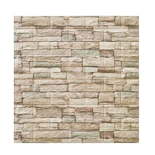 Set 10 Placi Tapet 3D, Vivimall, 70 x 77 cm, Grosime 3 mm, din Polietilena, Model Caramida, Suprafata acoperita 5.3 mp, Bej - vivimall.ro