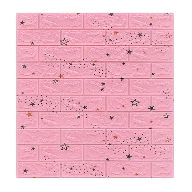 Set 10 Placi Tapet 3D, Vivimall, 70 x 77 cm, Grosime 3 mm, din Polietilena, Tip Caramida, Model Stele, Suprafata acoperita 5.3 mp, Roz - vivimall.ro