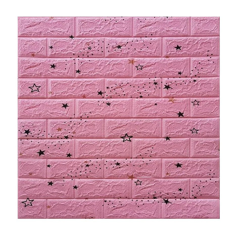 Set 10 Placi Tapet 3D, Vivimall, 70 x 77 cm, Grosime 3 mm, din Polietilena, Tip Caramida, Model Stele, Suprafata acoperita 5.3 mp, Roz - vivimall.ro