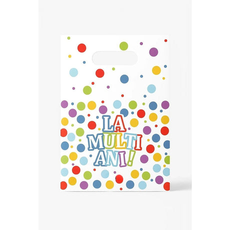 Set 10 Pungi de Cadou, Vivimall, Colectia LA MULTI ANI, 16.5 x 25 cm, din Plastic, Multicolor - vivimall.ro