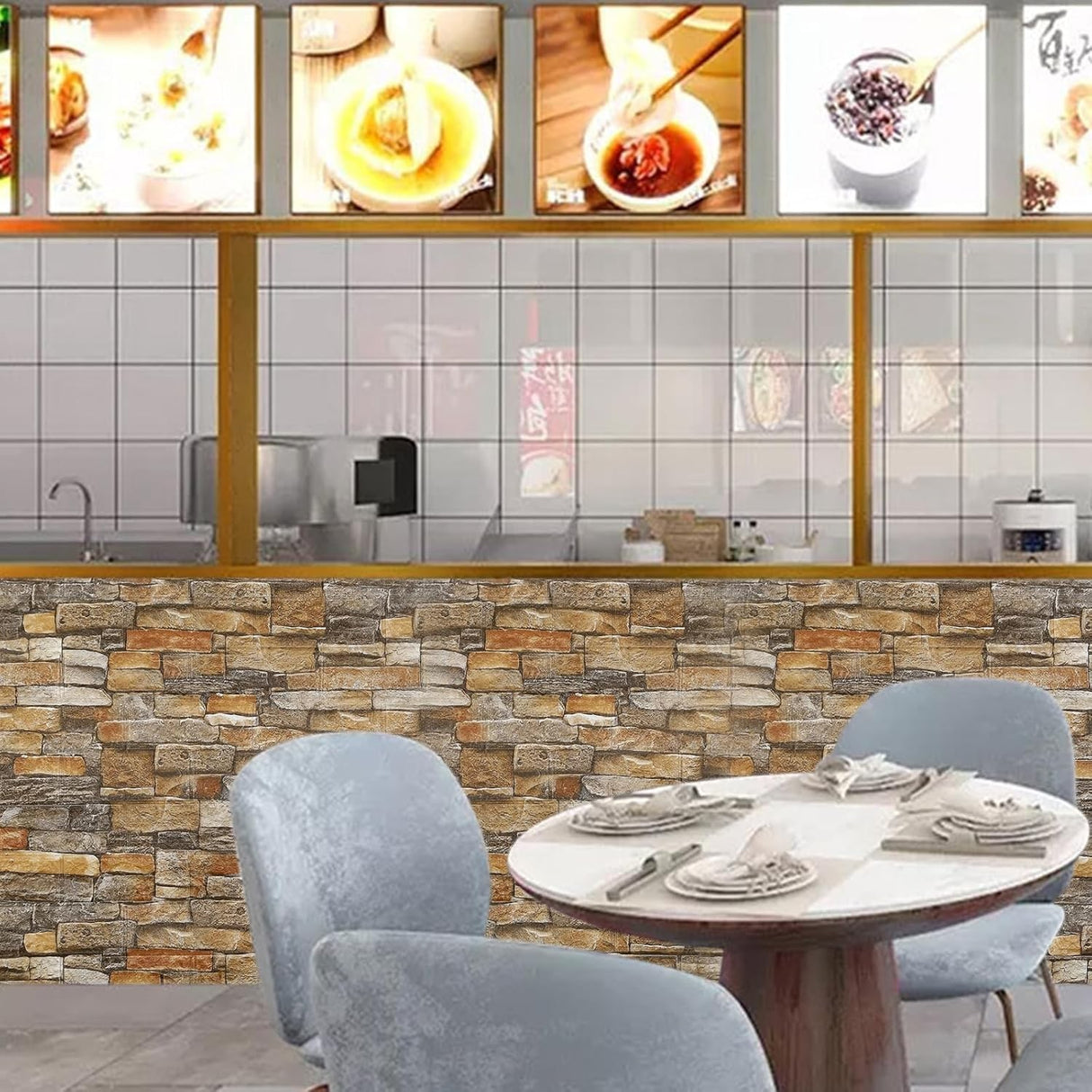 Set 10 Placi de Tapet, Vivimall, Autoadezive, 70 x 77 cm, 2.5 mm Grosime, Suprafata Acoperita 5.3 mp, din PVC, Model Caramida, Roscat - vivimall.ro