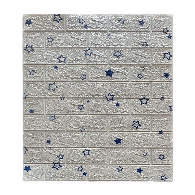 Set 10 Placi de Tapet, Vivimall, Autoadezive, 70 x 77 cm, Suprafata Acoperita 5.3 mp, din PVC, Model Stelute Albastre, Alb - vivimall.ro