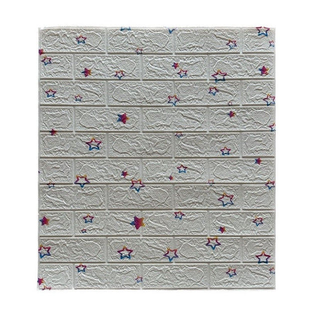 Set 10 Placi de Tapet, Vivimall, Autoadezive, 70 x 77 cm, Suprafata Acoperita 5.3 mp, din PVC, Model Stelute Curcubeu, Alb - vivimall.ro