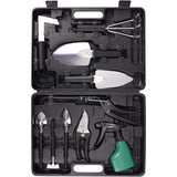 Set 10 Unelte de Gradina, Vivimall, pentru Plantare Prelucrare Sol si Ingrijire Plante, Manere Negre, Material PVC si Otel Inoxidabil, Cutie Inclusa, 37x28x7 cm, Negru - vivimall.ro
