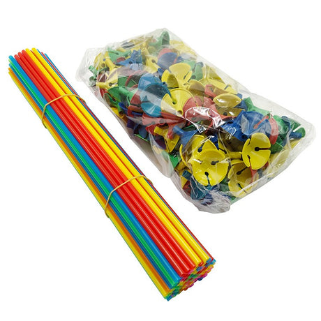 Set 100 Bete cu Rozete pentru Baloane, Vivimall, Suporturi de plastic, Usor de instalat, Reutilizabil, Pentru aniversare, Nunta, Ziua de Nastere, Decorar, 40 cm,  Multicolore - vivimall.ro