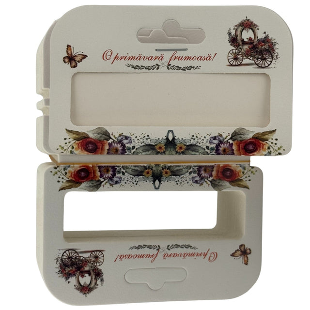 Set 100 cutii carton pentru mărțișor model Căleasca, vedere de ansamblu, ambalaje brățară