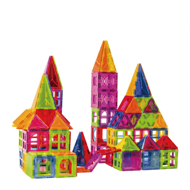 100-piece magnetic building block set, Vivimall, magnetic bricks, large, geometric shapes, 3 years old, ABS, magnets, 27.5*21.5*17 cm, multi-color - vivimall.ro