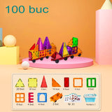 100-piece magnetic building block set, Vivimall, magnetic bricks, large, geometric shapes, 3 years old, ABS, magnets, 27.5*21.5*17 cm, multi-color - vivimall.ro