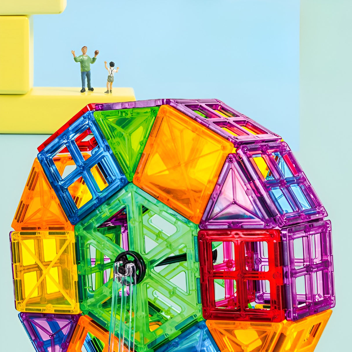 100-piece magnetic building block set, Vivimall, magnetic bricks, large, geometric shapes, 3 years old, ABS, magnets, 27.5*21.5*17 cm, multi-color - vivimall.ro