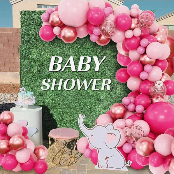 Set 126 Baloane din Latex, Vivimall, Model Petrecere pentru Arcada, Baloane Party, 12 cm, 25 cm, 30 cm, 45 cm, Roz, Roz Pal, Gold - vivimall.ro