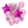 Set baloane Happy Birthday, Vivimall, set din 11 bucati, Balon Pahar 93 cm, 2 baloane stea 45 cm, 5 baloane latex 30 cm, 3 baloane cu paiete 30 cm, Mov - vivimall.ro