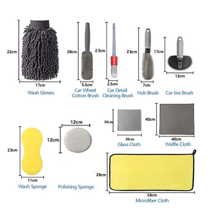 Set 12 Accesorii pentru Curatare Auto, Vivimall, Interior si Exterior, Curatare Jante, Cauciucuri, Gri - vivimall.ro