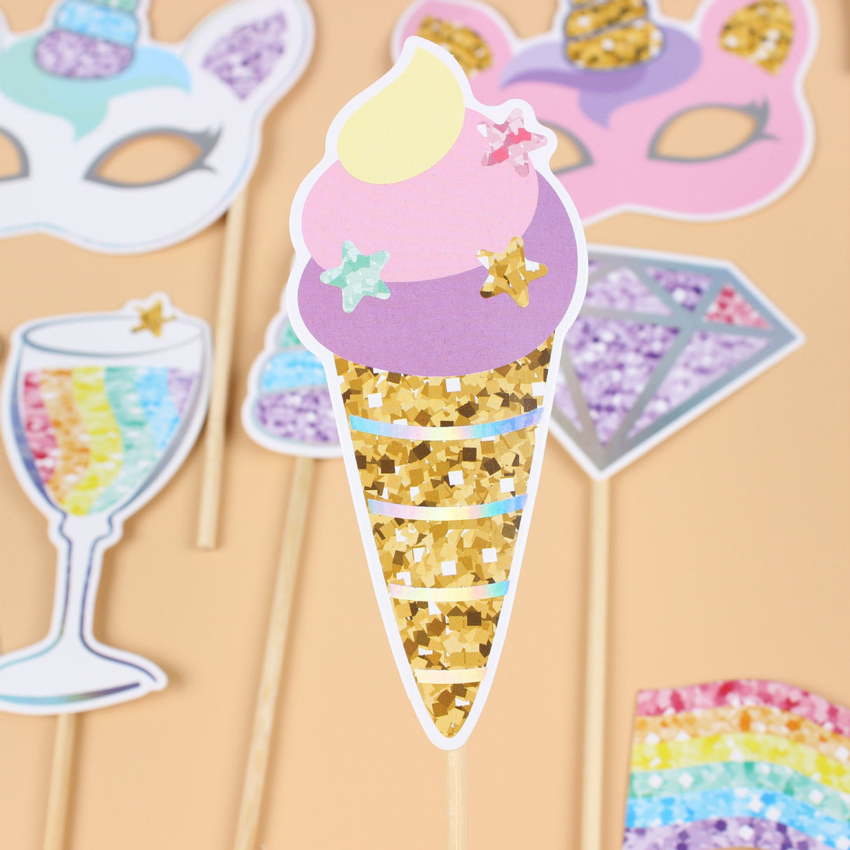 Set 12 Accesorii pentru Petrecere, Vivimall, Props pentru Photo Corner, Tema Aniversare Copii, Multicolor - vivimall.ro