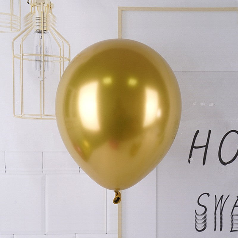 Set 12 Baloane, Flippy, din Latex Chrome, 25 cm, Auriu - vivimall.ro