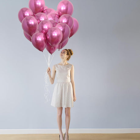 Set 12 Baloane, Flippy, din Latex Chrome, 30 cm, Fucsia - vivimall.ro