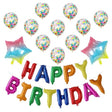 Set 12 Baloane si 1, Set pentru Aniversare, mesaj Happy Birthday, din folie de aluminiu, 30 -45 cm, Cu paiete, latex si folie, Multicolor - vivimall.ro