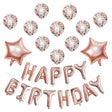 Set 12 Baloane si 1, Set pentru Aniversare, mesaj Happy Birthday, din folie de aluminiu, 30 -45 cm, Cu paiete, latex si folie, Rose Gold - vivimall.ro