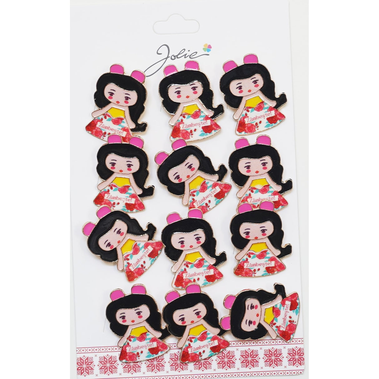 Set 12 Brose Martisor pentru Copii Fetita cu Mesaj Zambeste - vivimall.ro