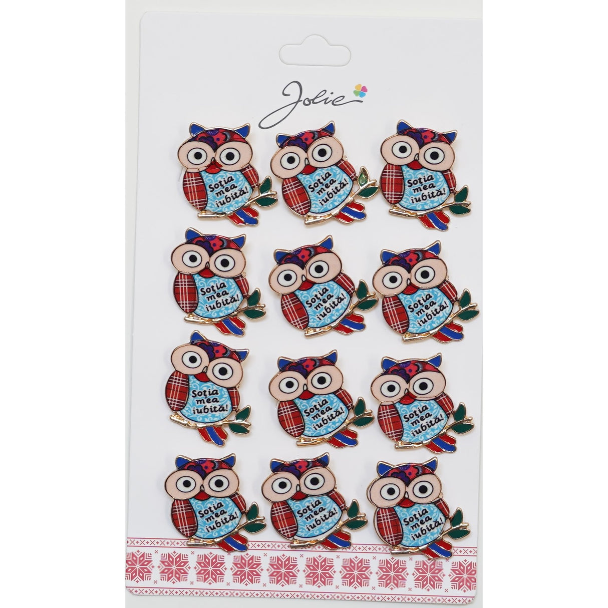 Set 12 Brose Martisor Primavara Bufnita cu Mesaj Sotia Mea Iubita - vivimall.ro