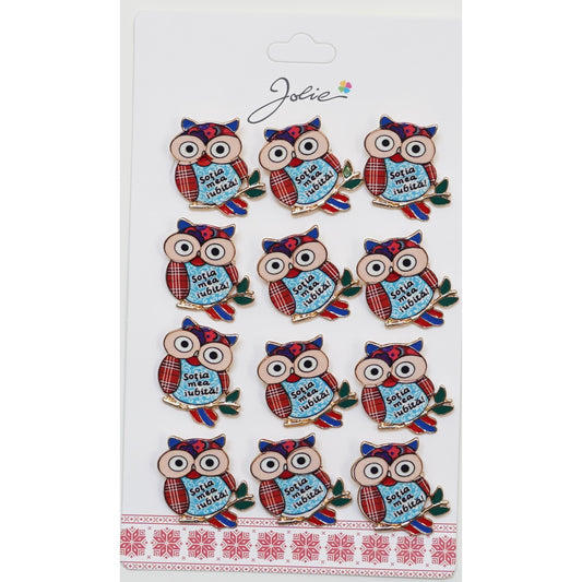 Set 12 Brose Martisor Primavara Bufnita cu Mesaj Sotia Mea Iubita - vivimall.ro