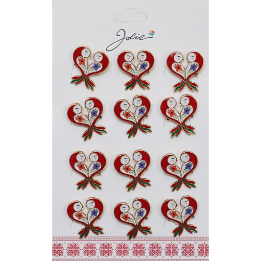 Set 12 Brose Martisor Primavara Pasare Rosie in Inima - vivimall.ro