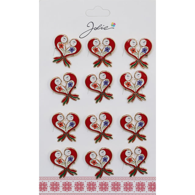 Set 12 Brose Martisor Primavara Pasare Rosie in Inima - vivimall.ro