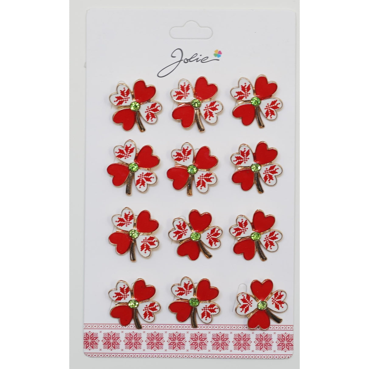 Set 12 Brose Martisor Primavara Trifoi Traditional cu Rosu - vivimall.ro