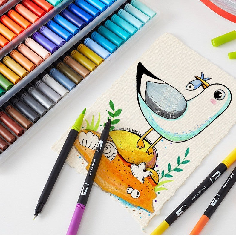 Set 12 Carioci, Vivimall, pe Baza de Apa, 2 Tipuri de Varf, 1-2 mm, 0.4 mm, Corp Carioca Negru, din Plastic, Multicolor - vivimall.ro