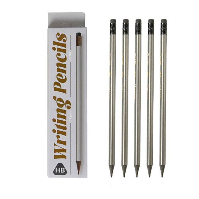 Set 12 Creioane Negre, Vivimall, HB, pentru Scoala, cu Radiera, Model Gri, 19 cm - vivimall.ro