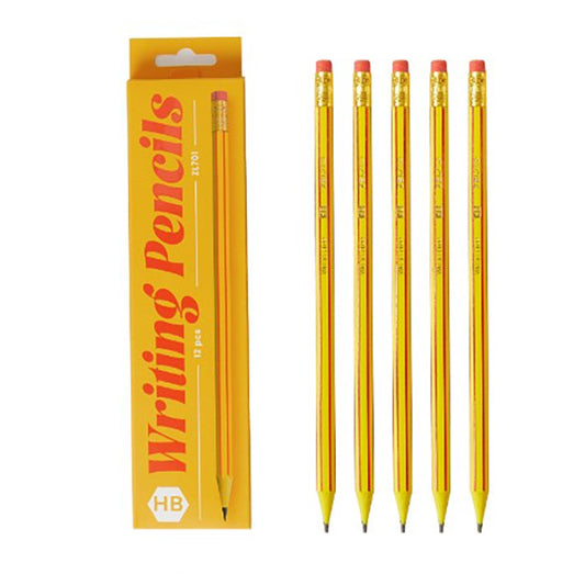 Set 12 Creioane Negre, Vivimall, HB, pentru Scoala, cu Radiera, Model Portocaliu-Rosu, 19 cm - vivimall.ro