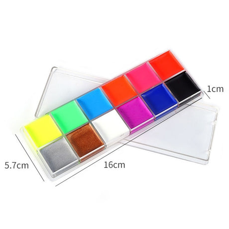Paleta de Vopsea pentru Fata si Corp, Flippy, 12 Culori, Vopsea pe Baza de Ulei, 5.7 x 16 x 1 cm, Multicolor