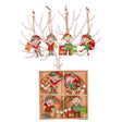 Set 12 decorațiuni de Crăciun din lemn, model Elfi multicolor, vedere frontală ansamblu complet