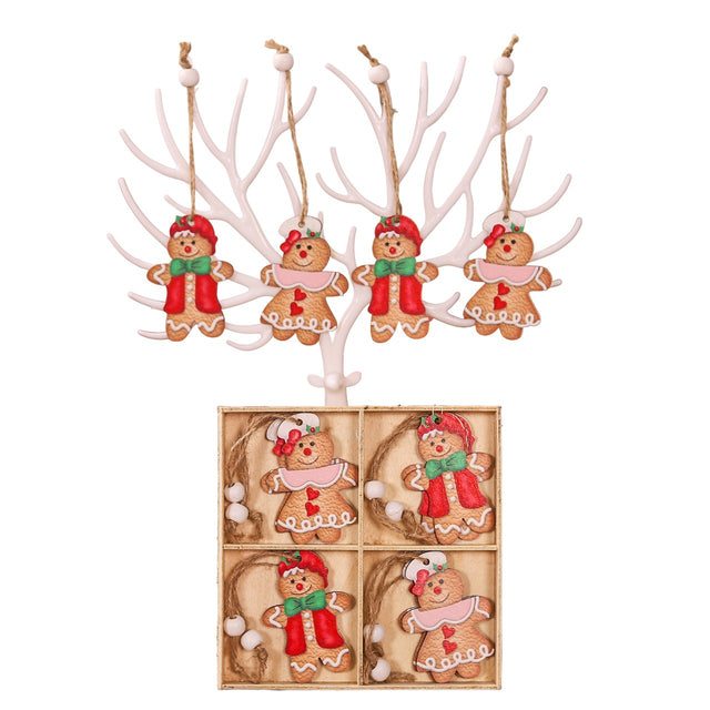 Set 12 Decoratiuni de Craciun din Lemn, Vivimall, cu Snur pentru Agatare in Brad, Model Prajituri, Dimensiuni Diferite, 2 Modele, Multicolor - vivimall.ro