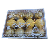 Set 12 Globuri de Craciun, Vivimall, pentru Brad, Model cu Glitter, Lucioase si Mate, Auriu - vivimall.ro