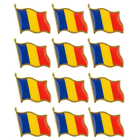 Set 12 Insigne Steag Tricolor Romania, Vivimall, Model Brosa cu Ac de Siguranta, 20x20 mm - vivimall.ro