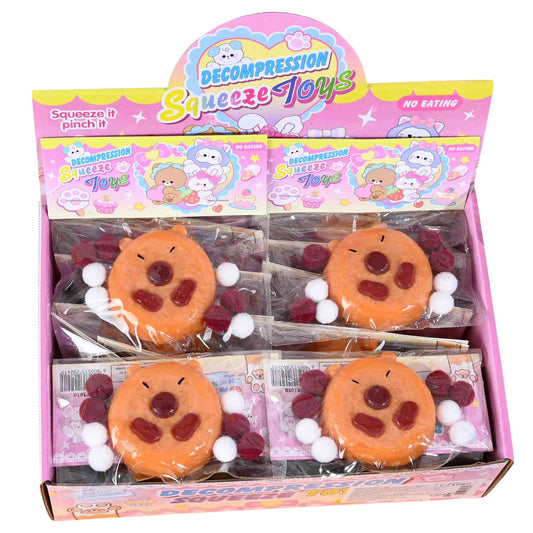 Set 12 Jucarii Antistres Squishy, Vivimall, cu Revenire Lenta, Squeeze Pinch Family, Forma de Biscuite Rotund, Model Capybara, 7x6.5 cm, 55g, Ambalaj Transparent, Maro - vivimall.ro