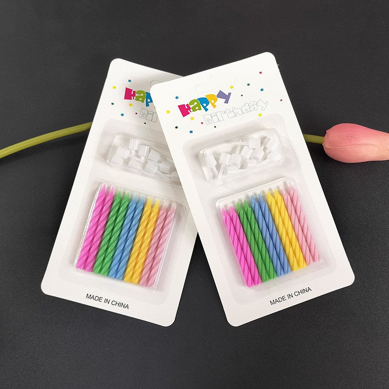 Set 12 Lumanari de Tort, Vivimall, Model Spirala cu Suport, Party, 6.5 cm, din Parafina, Multicolor - vivimall.ro