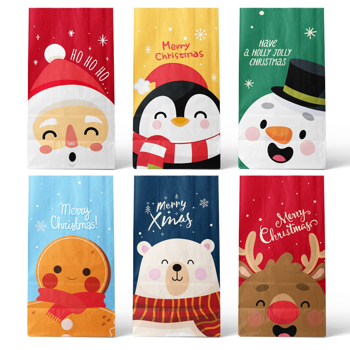 Set 12 Pungi de Cadou, Flippy, Tema Craciun, cu Personaje, 12 Stickere Incluse, 24 x 13 x 8 cm, din Hartie, Multicolor - vivimall.ro