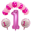 Set 13 baloane, pentru Prima Aniversare, 10 baloane latex, 2 baloane rotunde folie, cifra 1, Roz - vivimall.ro