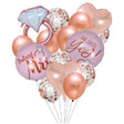 Set 15 baloane nuntă din folie de aluminiu, 30x50 cm, culoare Rose, vedere frontală pachet complet