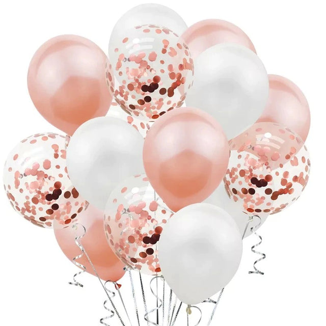 Set 15 baloane pentru petrecere, Vivimall, rose gold/ alb, 30 cm - vivimall.ro