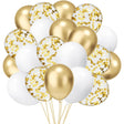 Set 16 Baloane din Latex, Vivimall, Model Party, 30 cm, Alb, Auriu, Transparent Confetti, 2.8 g - vivimall.ro