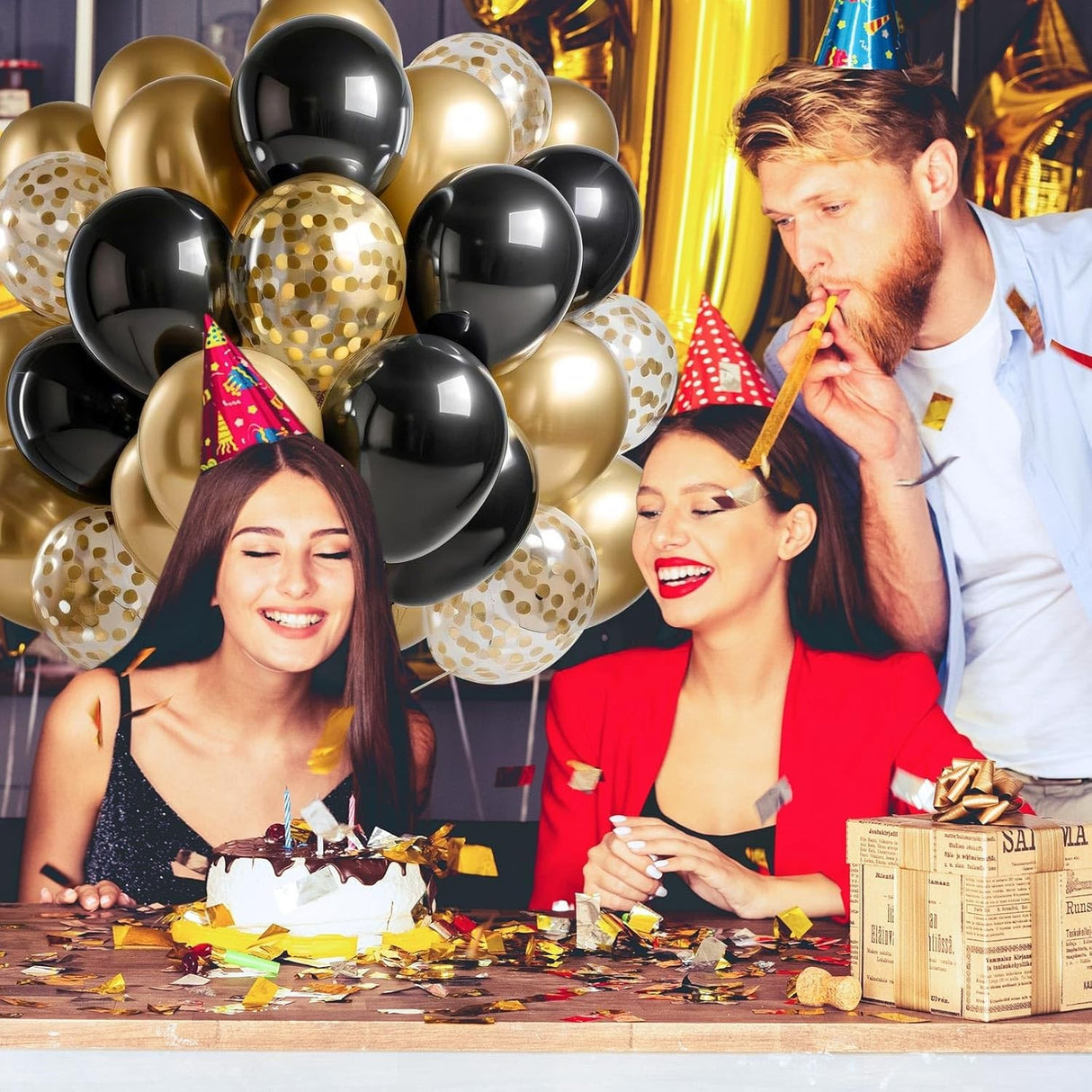 Set 16 Baloane Din Latex, 30 Cm, Negru, Confetti, 2.8 G - vivimall.ro