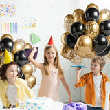 Set 16 Baloane din Latex, Vivimall, Model Party, 30 cm, Auriu, Negru, Confetti, 2.8 g - vivimall.ro