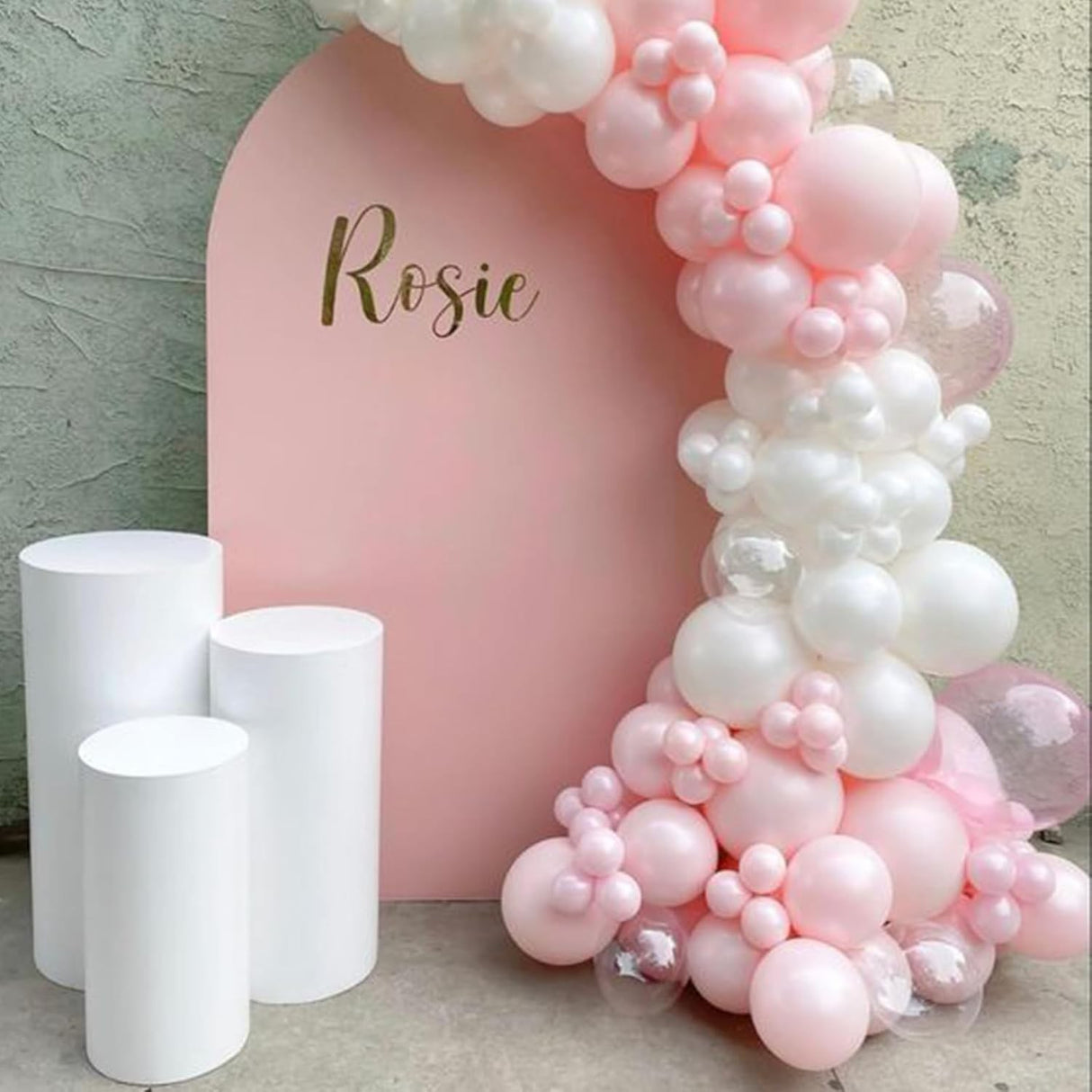 Set 16 Baloane din Latex Metalizate, Vivimall, Model Party, 30 cm, Alb, Roz, Roz Chrome, Transparent Confetti 2.8 g - vivimall.ro