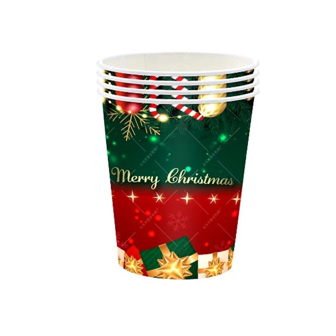 Set 16 Pahare de Unica Folosinta, Vivimall, Model Merry Christmas, Tematica de Craciun, 9.14 cm, Rosu Verde - vivimall.ro