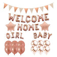 Set baloane folie si latex, Vivimall, WELCOME HOME, 16 piese, 12 baloane latex, 2 baloane folie, 1 set Welcome Home Baby Girl,1 Banner, Rose gold - vivimall.ro