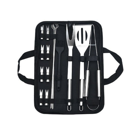 Set 16 Ustensile pentru Gratar, Vivimall, din Otel Inoxidabil, Geanta Oxford, Argintiu - vivimall.ro